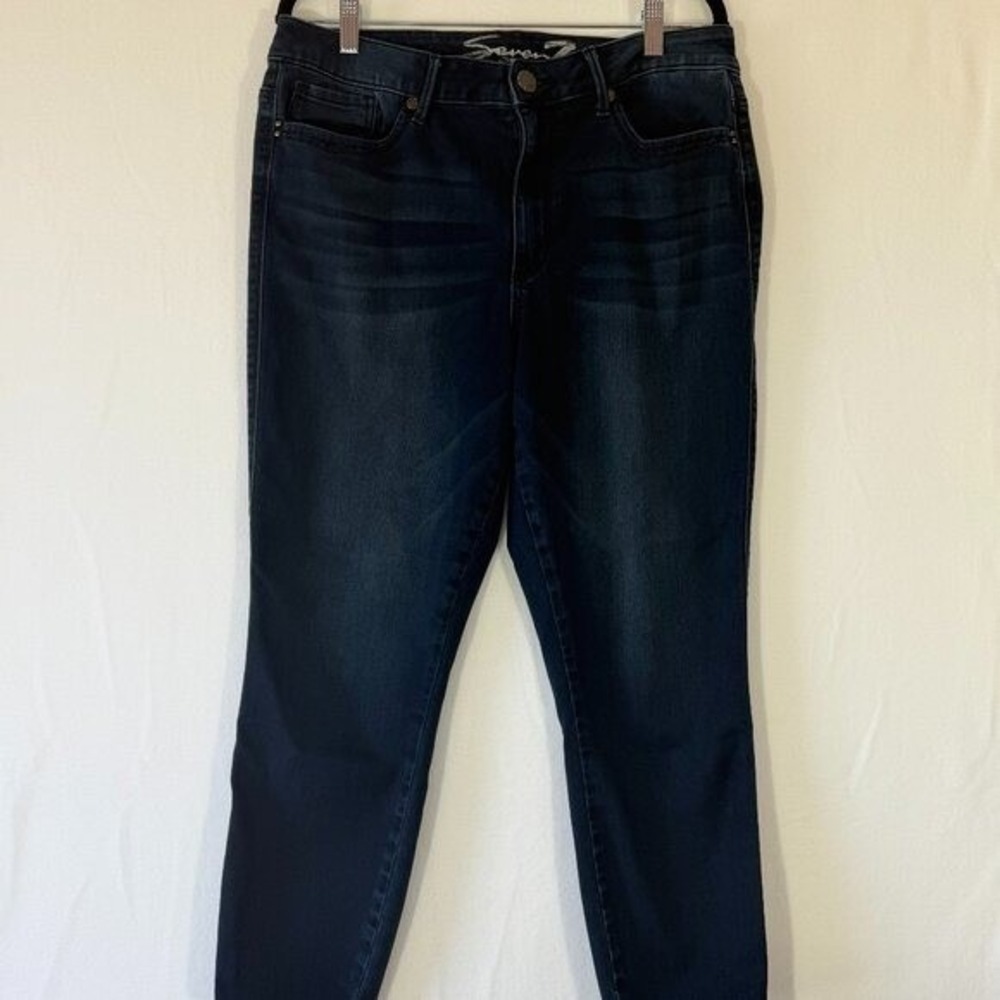 Seven7 High Rise Ankle Skinny Jeans 14 Dark Wash Embellished Pockets